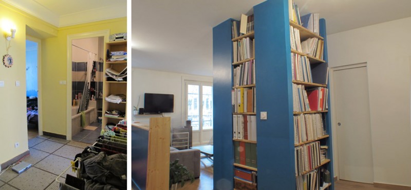 Bibliothèque autour d'un pilier