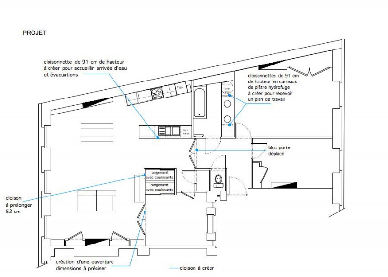 Plan du projet d'aménagement d'un appartement bourgeois à Lyon